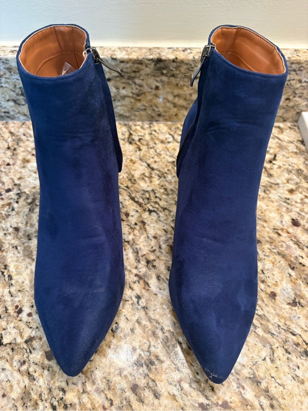 YDN Navy Suede Pointed Toe Ankle Booties